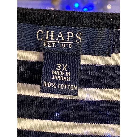 Women's Chaps3X Black / White Striped T-Shirt, Short Sleeves, lace up front neck - Picture 4 of 12